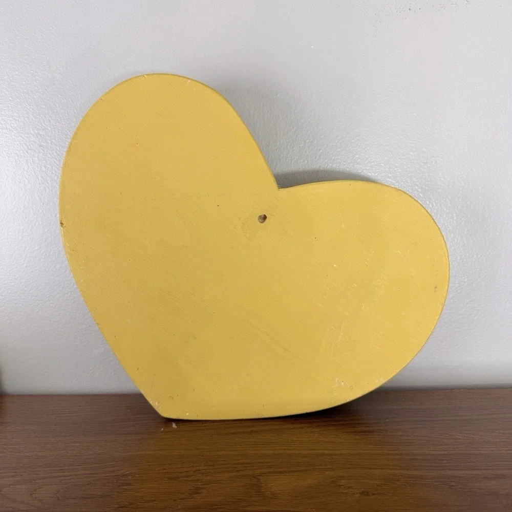 Vintage Heart Wall Shelf Letter Holder Yellow Hand Painted Floral Plastic Plant